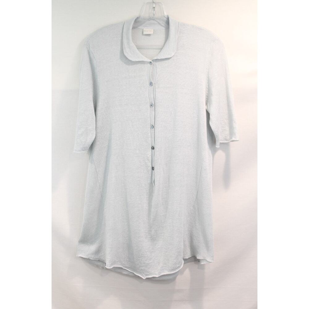 Poetry Fine Linen Knit Tunic Shirt Dress Womens size L Bluish Gray Pullover